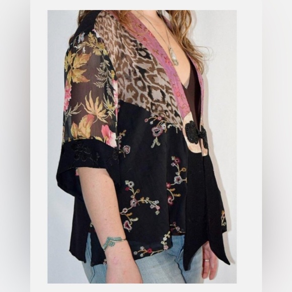 Spencer Alexis Floral Leopard Embroidered
Satin Silk Blend Kimono Jacket M - Picture 2 of 15